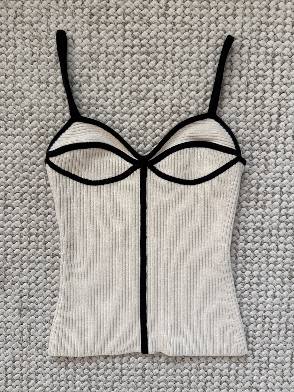 Mara Hoffman Black and White Contrast Ribbed Joya Tank Top Size XS